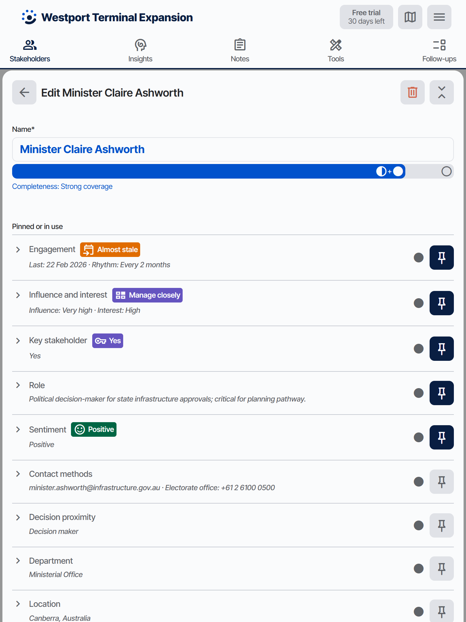Edit stakeholder sheet